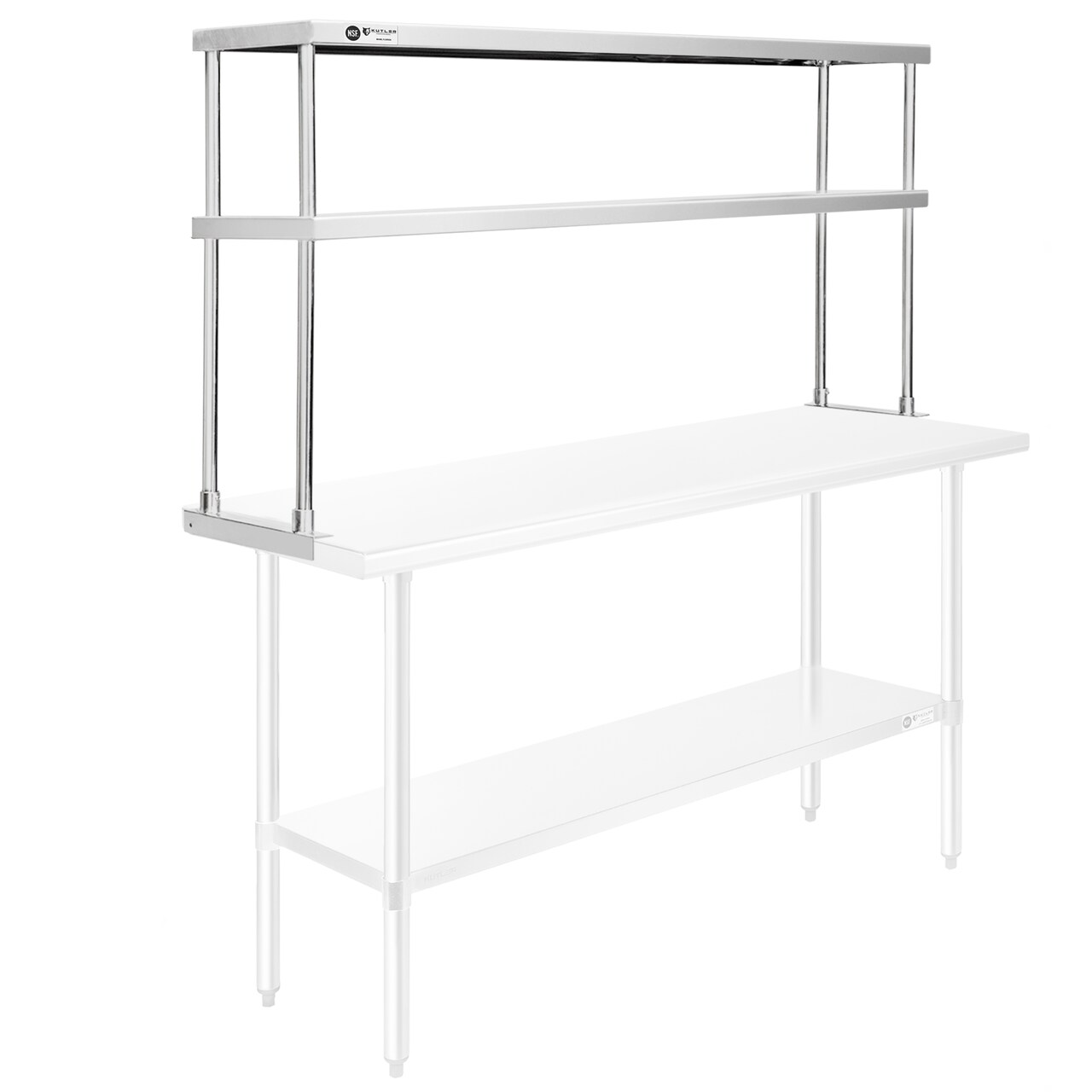 KUTLER Stainless Steel Double Overshelves, NSF Commercial 2-Tier Shelves for Prep and Work Tables for Restaurant, Kitchen, Workshop